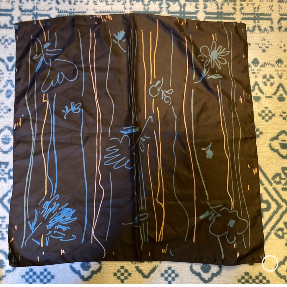 Liberty London Brown Blue Silk Square Scarf 27.5”